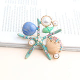 Enamel Sea Star Coral Starfish Brooches Women PearlAnimal