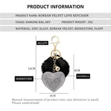 Heart Rhinestone Keychain Pompom Bag Keyring