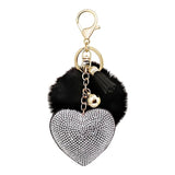 Heart Rhinestone Keychain Pompom Bag Keyring