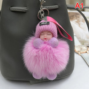 Pompom Baby Keychain Fluffy Plush Doll Keyring Gift
