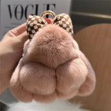 Pompoms Rabbit Fur Keychain Plush Dolls Hair Bow Plush Rabbit Key Ring