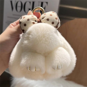 Pompoms Rabbit Fur Keychain Plush Dolls Hair Bow Plush Rabbit Key Ring