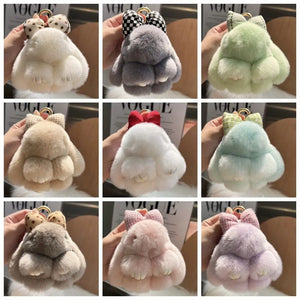 Pompoms Rabbit Fur Keychain Plush Dolls Hair Bow Plush Rabbit Key Ring