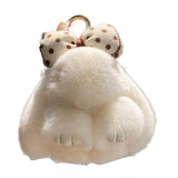 Pompoms Rabbit Fur Keychain Plush Dolls Hair Bow Plush Rabbit Key Ring