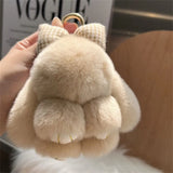 Pompoms Rabbit Fur Keychain Plush Dolls Hair Bow Plush Rabbit Key Ring