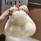 Pompoms Rabbit Fur Keychain Plush Dolls Hair Bow Plush Rabbit Key Ring