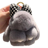 Pompoms Rabbit Fur Keychain Plush Dolls Hair Bow Plush Rabbit Key Ring