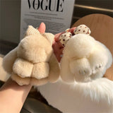 Pompoms Rabbit Fur Keychain Plush Dolls Hair Bow Plush Rabbit Key Ring