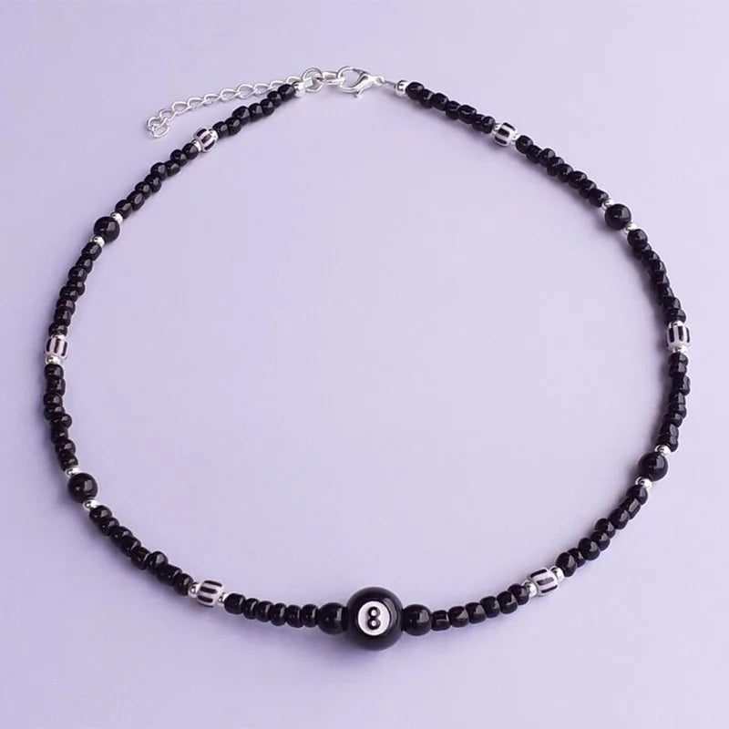Eight Ball Necklace Y2k 90s Charm Men Women Beaded Jewelry