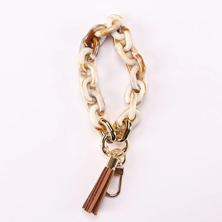 Acrylic Link Chain Leather Tassel Phone Charm Key Chain