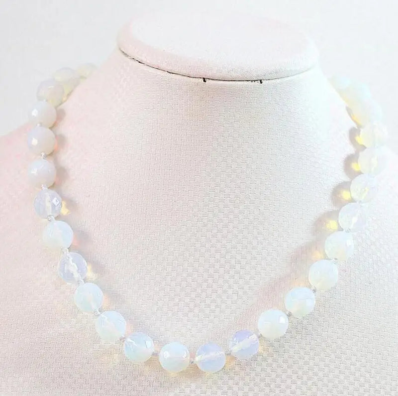 10mm Round Faceted Moonstone Necklace 18''