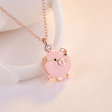 925 Silver Pink Crystal Pig Dangle Pendant Charm Jewelry for Her