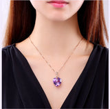 925 Silver Purple Crystal Heart Pendant Charm Jewelry for Her
