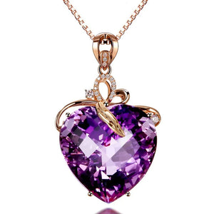 925 Silver Purple Crystal Heart Pendant Charm Jewelry for Her