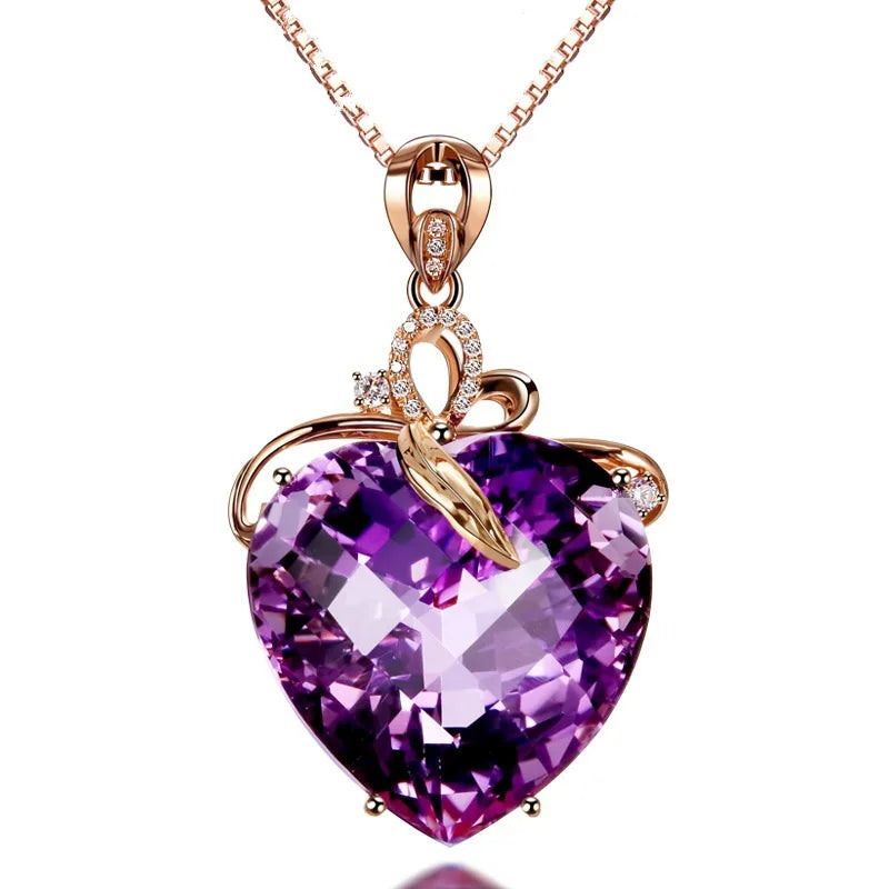 925 Silver Purple Crystal Heart Pendant Charm Jewelry for Her