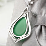 925 Silver Water Drop Green Jade Pendant Necklace Chalcedony Charm