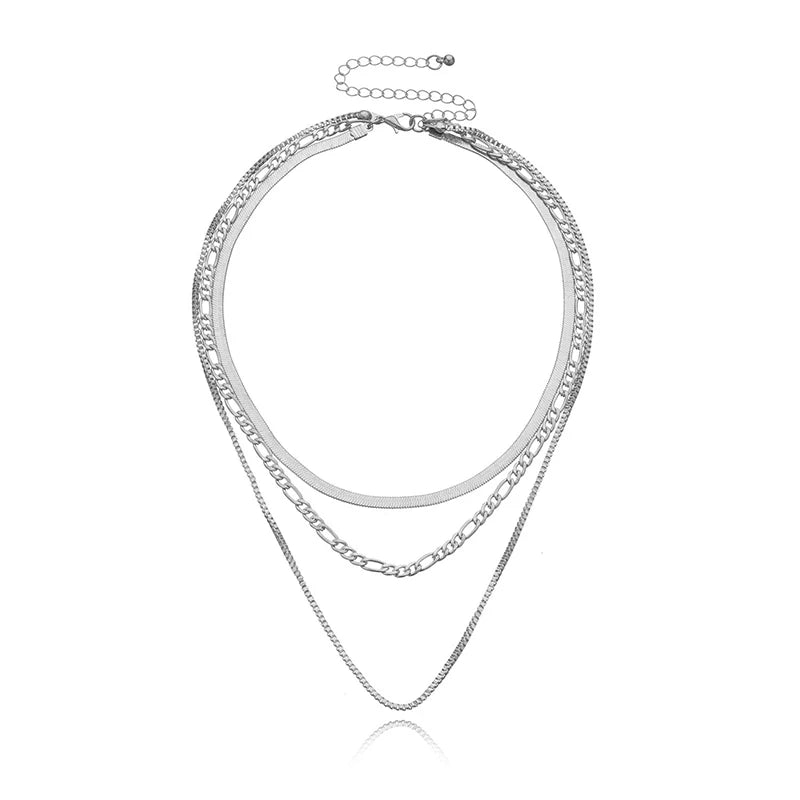 925 Silver Blade Necklace Three Layers Pendant Chains Birthday Gift