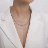 925 Silver Blade Necklace Three Layers Pendant Chains Birthday Gift