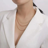 925 Silver Blade Necklace Three Layers Pendant Chains Birthday Gift
