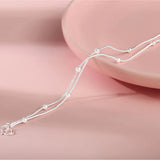 925 Sterling Silver Double Layer Bead Bracelet Sparkling Chain Women's Jewelry