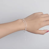 925 Sterling Silver Double Layer Bead Bracelet Sparkling Chain Women's Jewelry