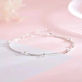 925 Sterling Silver Double Layer Bead Bracelet Sparkling Chain Women's Jewelry