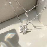 925 Silver Double Layer Butterfly Necklace Zirconia Insect Pendant