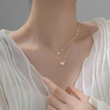 925 Silver Double Layer Butterfly Necklace Zirconia Insect Pendant
