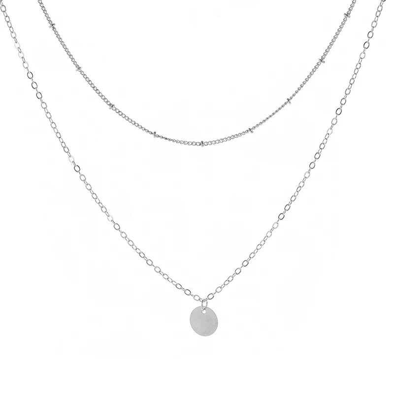 925 Silver Double Layer Necklace Pendant Choker Gift Women's Jewelry
