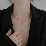 925 Silver Double Layer Necklace Star Moon Pendant Chain Wedding Gift