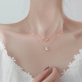 925 Silver Double Layer Necklace Star Moon Pendant Chain Wedding Gift