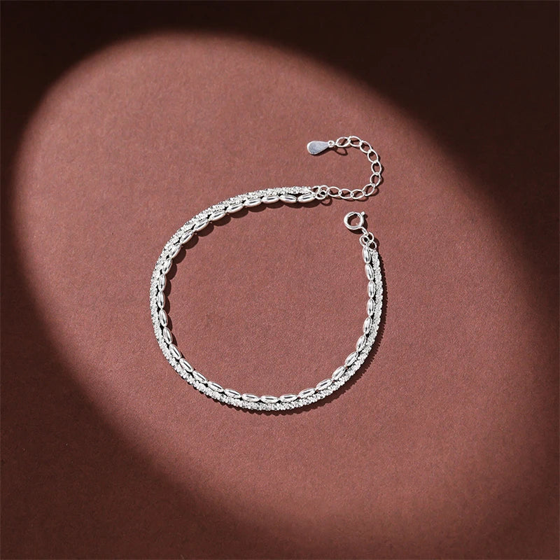 925 Silver Double Layer Gypsophila Bracelet Sparkling Fine Jewelry Party Gift