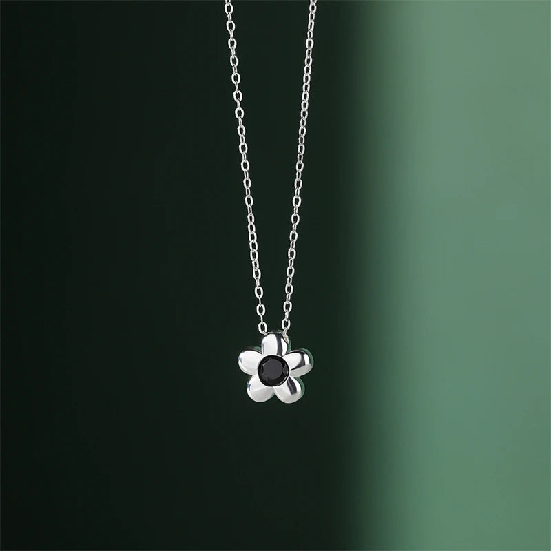 925 Silver Zircon Flower Pendant Necklace Women Birthday Party Jewelry