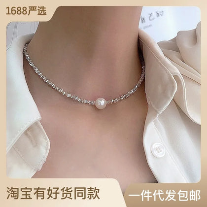 925 Sterling Silver Round Pearl Necklace For Women Fine Jewelry