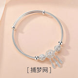 925 Sterling Silver Feather Charm Geometric Shape Bracelet Gift Women Jewelry