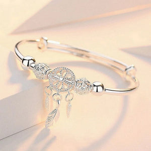 925 Sterling Silver Feather Charm Geometric Shape Bracelet Gift Women Jewelry