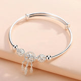 925 Sterling Silver Feather Charm Geometric Shape Bracelet Gift Women Jewelry