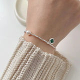 925 Silver Green Pendant Pearl Choker Necklace for Women