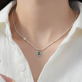 925 Silver Green Pendant Pearl Choker Necklace for Women