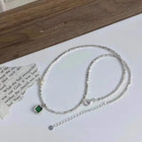 925 Silver Green Pendant Pearl Choker Necklace for Women