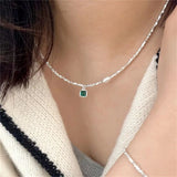 925 Silver Green Pendant Pearl Choker Necklace for Women