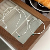 925 Silver Green Pendant Pearl Choker Necklace for Women