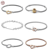 925 Silver Heart Buckle Snake Bone Bracelet for Charm Beads DIY Jewelry