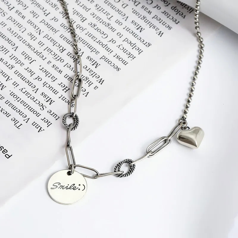 925 Sterling Silver Cat Pendant Necklace Round Letters Vintage Chain XL003