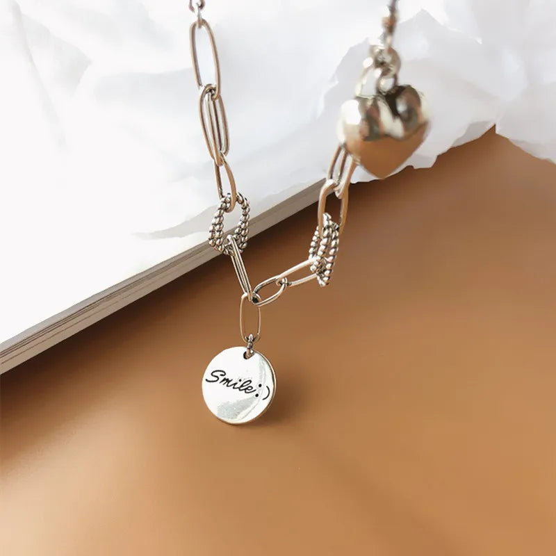 925 Sterling Silver Cat Pendant Necklace Round Letters Vintage Chain XL003