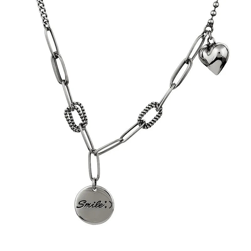 925 Sterling Silver Cat Pendant Necklace Round Letters Vintage Chain XL003