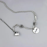 925 Sterling Silver Cat Pendant Necklace Round Letters Vintage Chain XL003