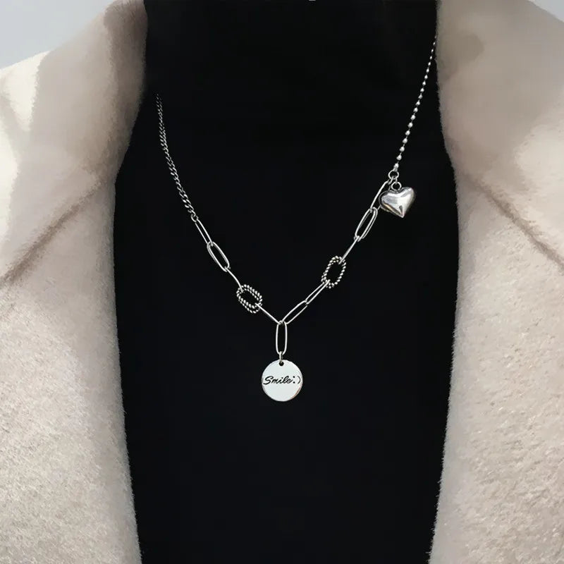 925 Sterling Silver Cat Pendant Necklace Round Letters Vintage Chain XL003