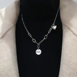 925 Sterling Silver Cat Pendant Necklace Round Letters Vintage Chain XL003