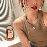 925 Silver Letter D Double Layer Necklace Blade Pendant Choker